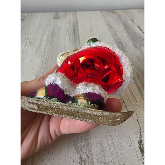 Glass glitter BRN Santa snowboarding ornament‎ Xmas tree sport - Picture 8 of 9